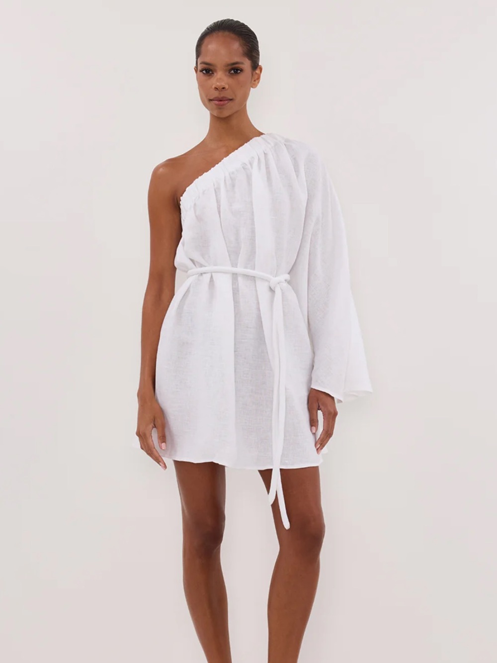DISSH Aurelia White Asym Linen Mini Dress